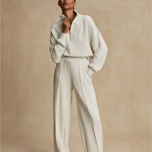 Varley Ivory Marl Wide-Leg Knit Trousers Sz XL